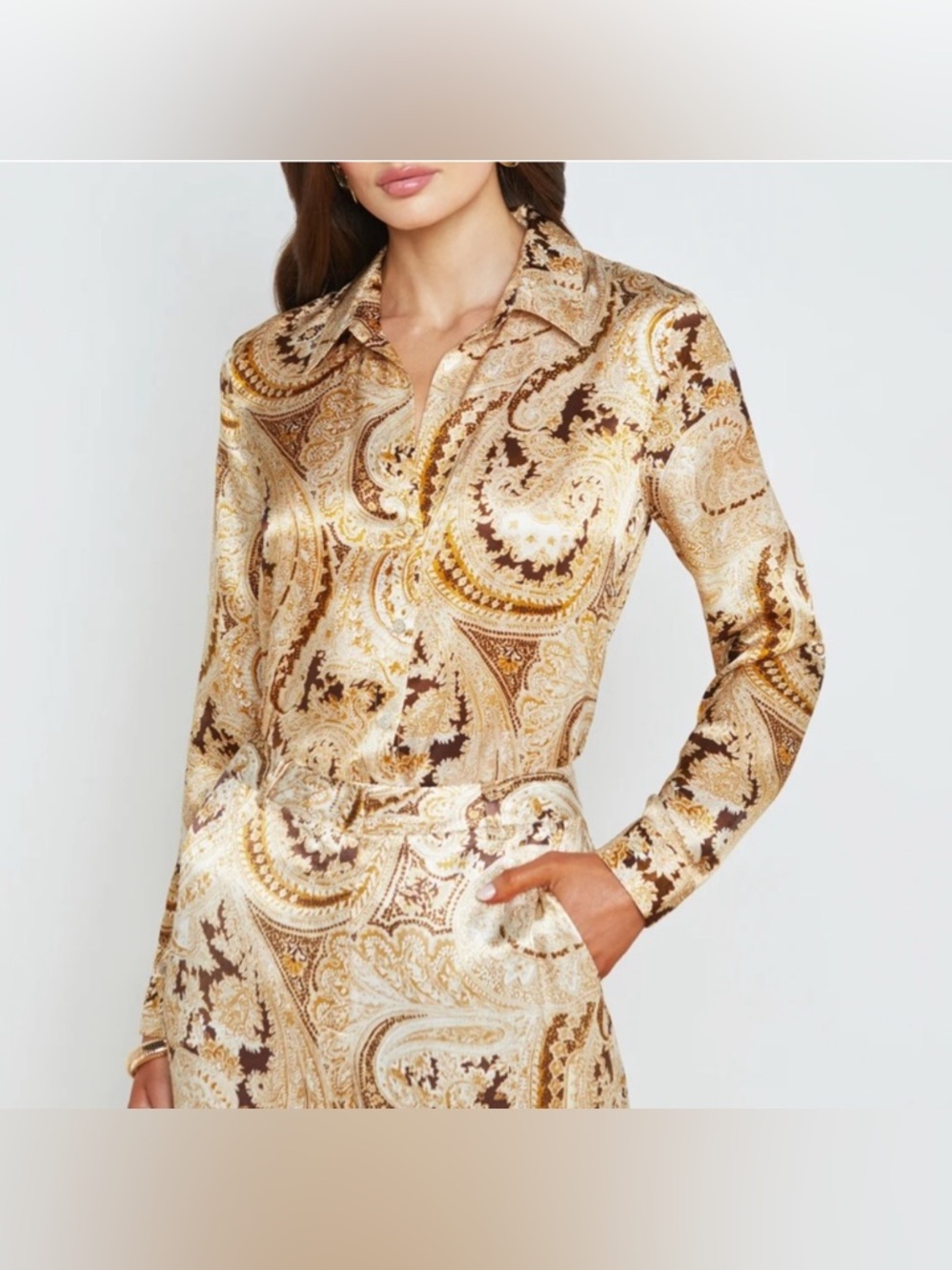 L’AGENCE Tyler Blouse Ivory Multi Boute Paisley Silk Charmeuse Button Front Top